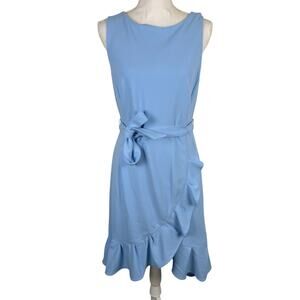 Calvin Klein Faux Wrap Dress 10 Ruffle Tulip Hem Tie Belt Wedding Guest Preppy
